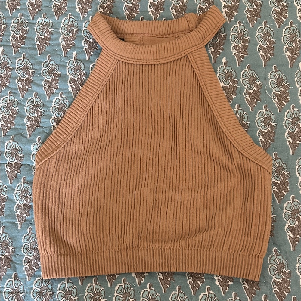 Ribbed Tan High Neck Top